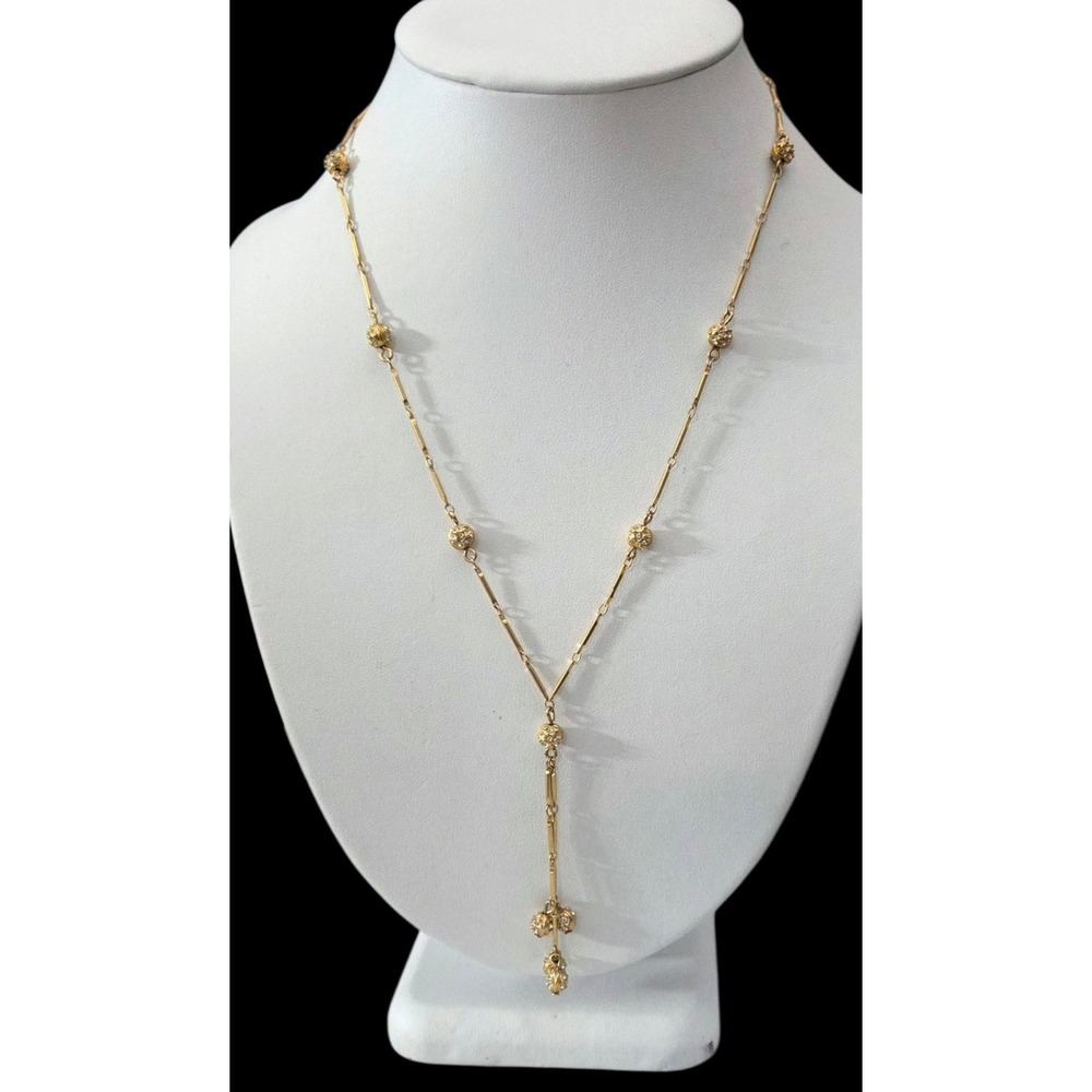 Nolan‎ Miller Gold Fancy Bar Link Chain Rhinestone Balls Tassel Pendant Necklace
